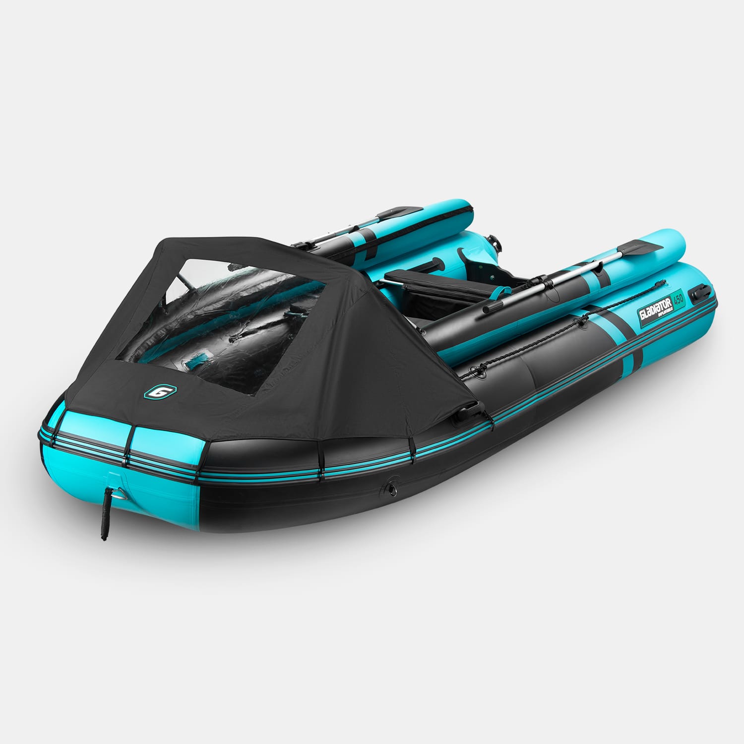 картинка Надувная лодка GLADIATOR E450X PRO черно-бирюзовый 